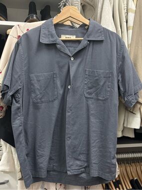 Buck Mason Slate Blue Short-Sleeve Button-Down Camp Shirt